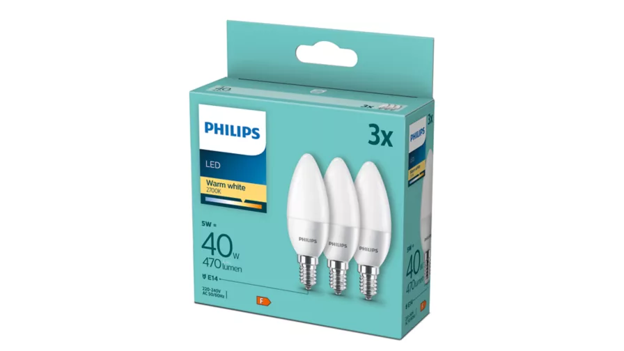PHILIPS LED 4,9W (40W) E14 2700K 470lm 3-pak