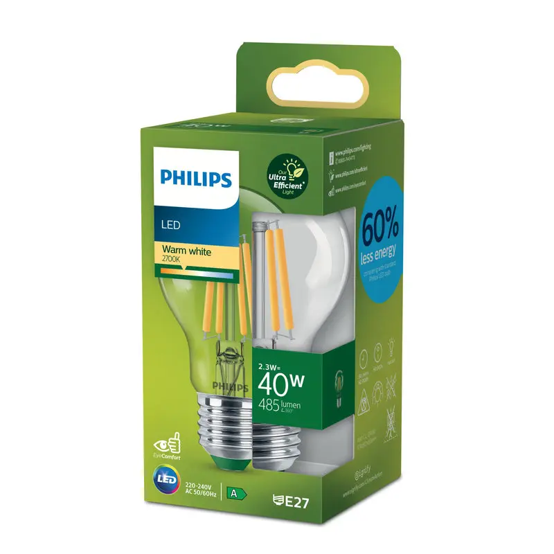 Philips LED 2,3W (40W) E27 2700K 485lm