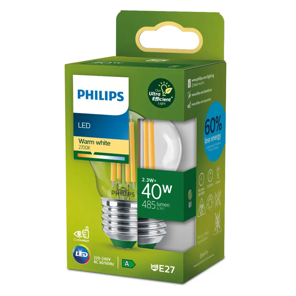 Philips LED 2,3W (40W) E27 2700K 485lm Krone