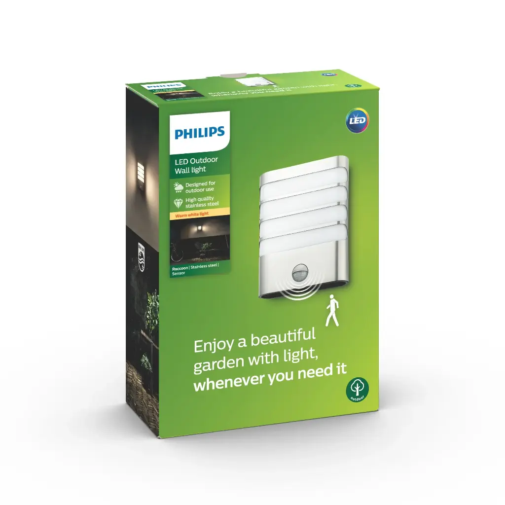 Raccoon wall lantern LED inox 1x4W SELV IR (sensor)