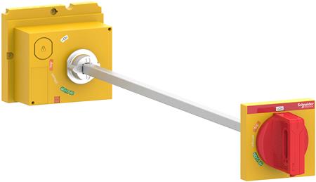 [3322748681] Forlænget drejegreb ComPacT NSX 100/160/250 rødt greb på gul front aksellængde 185 til 600 mm IP55