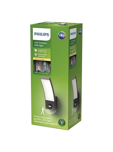 [SIG929003188601] PHILIPS Splay væglampe 12W LED 2700K IP44 IR sensor Antracit