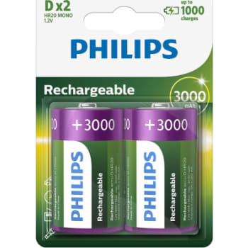 [881081372] PHILIPS Genopladeligt batteri, NiMH, D LR20, 2 stk.