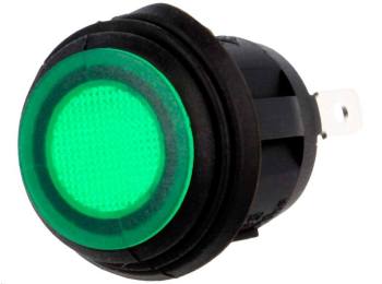 [H16125] Vippekontakt - 1P OFF-ON, 10A 250V, Grøn lys, IP65 (Ø20,2mm)