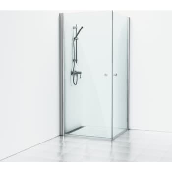 [675653730] Skoga Brusehjørne Lige 90x90 Alu Blank/Klart glas