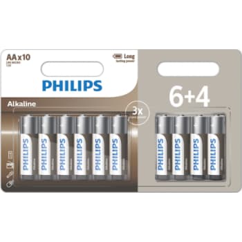 [881081302] PHILIPS Tech alkaline batteri, AA LR6, 6+4 stk.