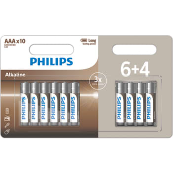[881081322] PHILIPS Tech alkaline batteri, AAA LR03, 6+4 stk.
