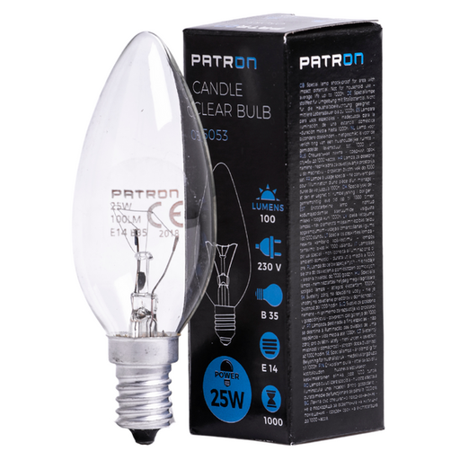 [05053] PATRON Glødepære E14 25W Kerte