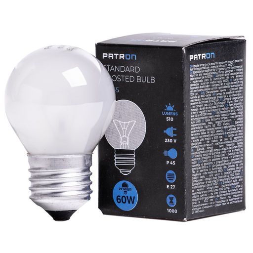 [05165] PATRON Glødepære E27 60W Krone Mat