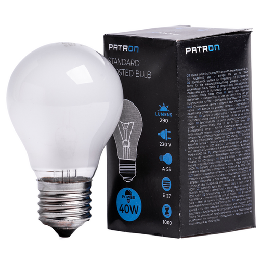 [05278] PATRON Glødepære E27 40W Mat