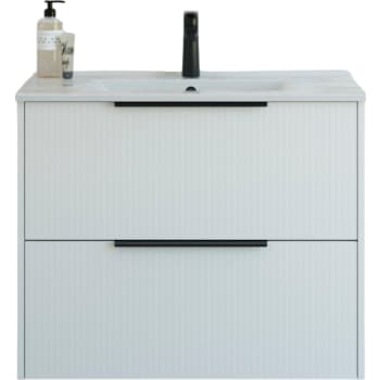 [780935280] 81 cm  Mido+ Classic møbelsæt med Amber vask, stribet, hvid mat