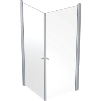 [673822343] space brusehjørne 80x80 cm lige alu/klart hærdet glas m/knop