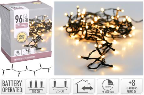 [423852] Lyskæde 96 LED 7,2M+0,5M timer (6/18) 3xAA