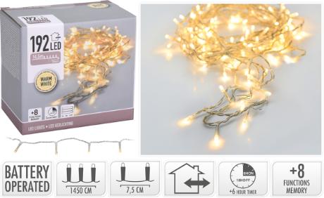 [423860] Batterikæde 192 varm hvid led, transp,timer/m IP46