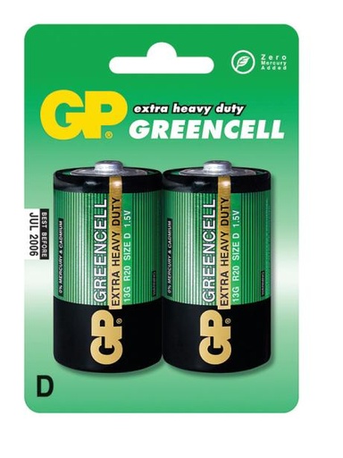 [505144] GP Greencell D Batt. R20 2 stk. blisterkort
