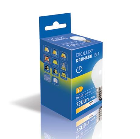 [784429] DIOLUX KRONE60 6W 830 720lm E27 tænd/sluk