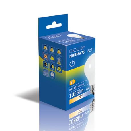 [784437] DIOLUX NORMA75 8W 830 E27 1055lm tænd/sluk