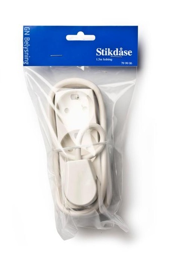 [799906] 3-stikdåse m/j 1,5m ledn. hvid m/jord GN-pak