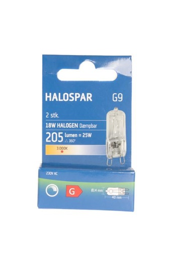 [875304] HALOSPAR G9 230V 18W klar 2 stk