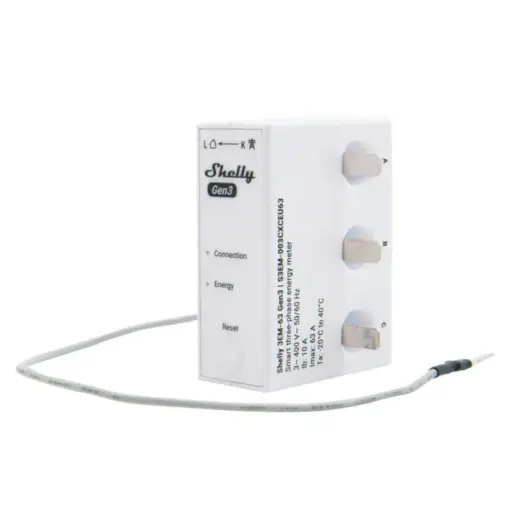 [7826110847] Shelly 3EM-63T Gen3 (flat terminal model) - WiFi 3-faset energimåler 63A