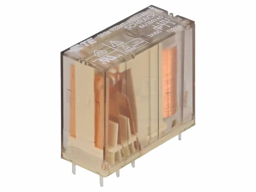 [H65062] Vertikalt relæ - 24VDC 6A 2 x skifte (DPDT), 8-ben 5mm