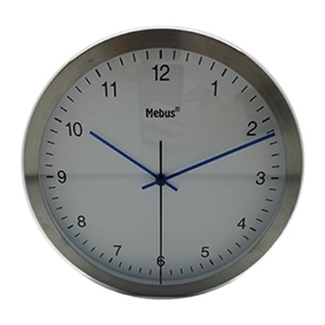 [436117] Vægur Ø25 cm stål/hvid/blå m/lydløs bevægelse