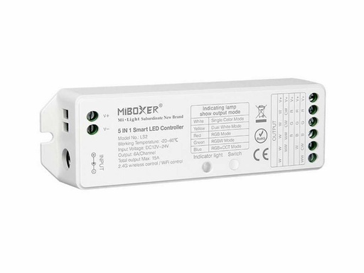 [H64525] MiBOXER 5-i-1 Mono/RGB/RGBW, CCT LED styring - 12/24V, 15A