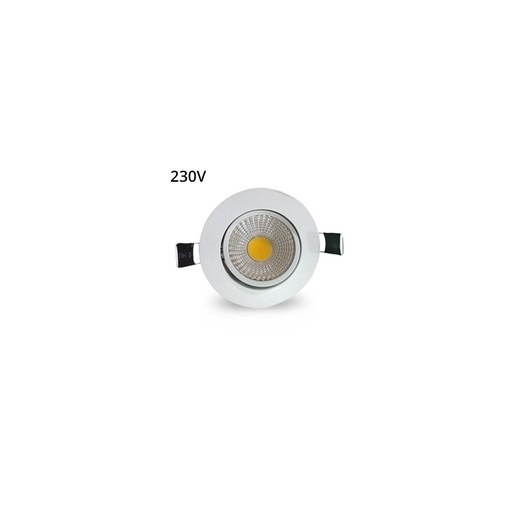 [533-7737] Dæmpbar 3W LED indbygningsspot - Hul: Ø7-8 cm, Mål: Ø8,5 cm, hvid kant, 230V, erstatter 45W