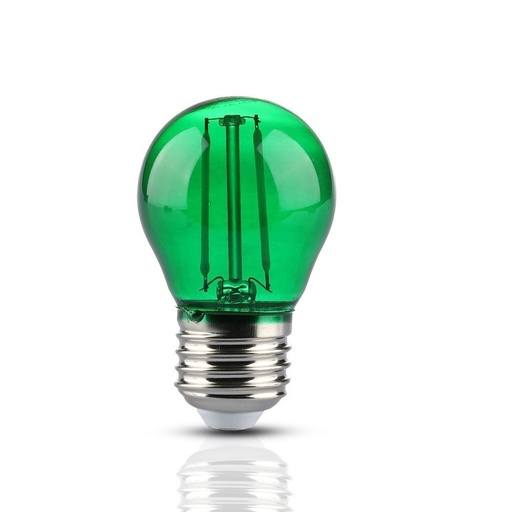 [3561-8842] V-Tac 2W Grøn LED Kronepære - E27, Kultråd, Erstatning for 10W, Input 230V, 60lm, RA80