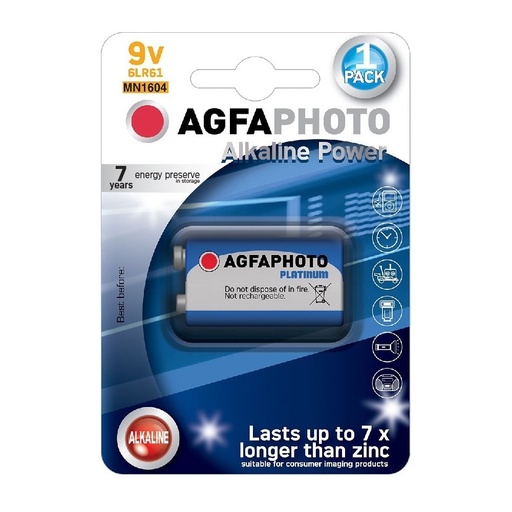 [3916-0] AgfaPhoto batteri - Alkaline, 9V (1 stk)