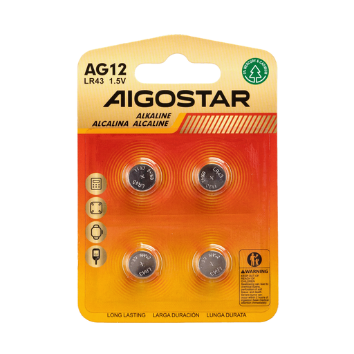 [22108-0] Knapbatteri - AG12 LR43 4 stk 1,5V med 3 års producentgaranti