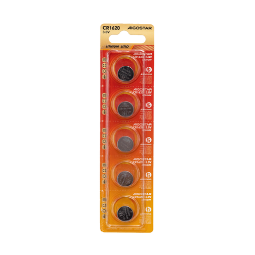 [22119-0] Knapcellebatterier CR1620 3V - Pakke med 5 stk. - Producentgaranti i 3 år