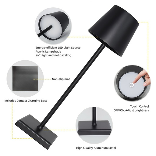 [22157-16191] Candela LED bordlampe med trådløs opladning - Sort, IP54, touch dæmpbar