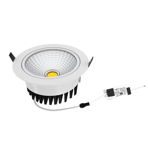 [12413-13466] 5W COB indbygningsspot - Ø7 cm hul, Ø8,5 cm mål, RA80, hvid kant, 230V
