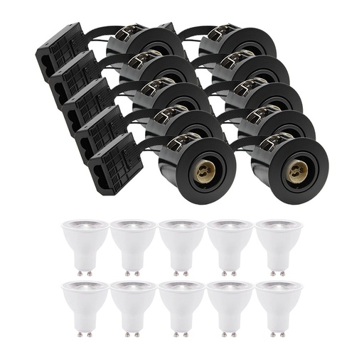 [12232-13339] 10 stk. sort Inno88 indbygningspotter inkl. 6W RA97 GU10, IP44, godkendt til isolering - 230V