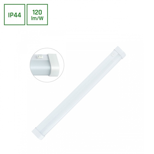 [21561-16578] Aquatica 15W LED Væglampe - Varm hvid 230V 150° IP44 596x46x63, Hvid Runde Ender, Afbryder
