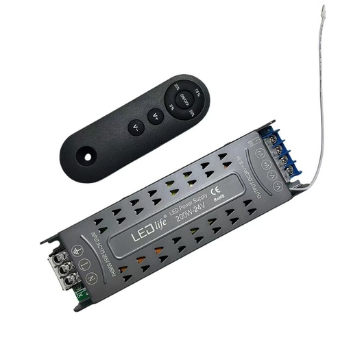 [24251-0] LEDlife 200W dæmpbar strømforsyning med fjernbetjening - 24V DC, 8.33A, Flicker fri, IP20 indendørs
