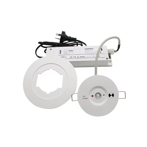 [24478-0] LED nødbelysning spot til loft, 3W - 3 timers batteri, Philips LED, Hvid - Ø7,5-12,5cm, 230V, 360lm