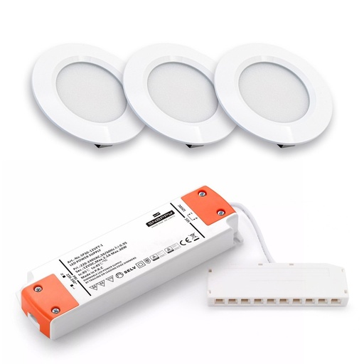 [20084-15287] 3 stk. LEDlife Reco68 møbelspot - Mat hvid, inkl. dæmpbar strømforsyning- 2,5W LED - Erstatter 20W - Input: 12V - 180lm - RA80