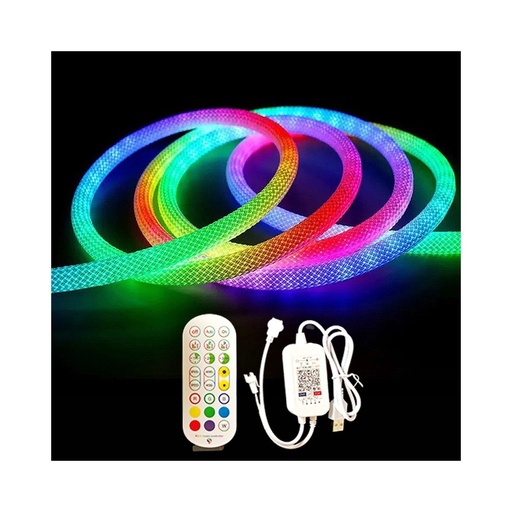 [21030-0] 5m RGBIC Neon Flex strip med vævet reb, 3W/m, 5V, IP67 (5 meter)