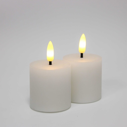 [22646-0] LED Bloklys med flammeeffekt, hvid, inkl. fjernbetjening og timer, 2 stk, ægte stearin, 5x5 cm