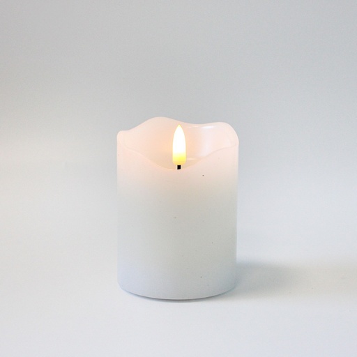 [22648-0] LED Bloklys med flammeeffekt og fjernbetjening, hvid, 10cm høj, Ø7,5cm, ægte stearin