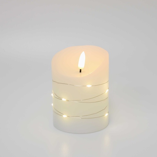 [22663-0] LED Bloklys med lyskæde, flammeeffekt, 10cm høj, inkl. fjernbetjening - Ø7,5cm, ægte stearin