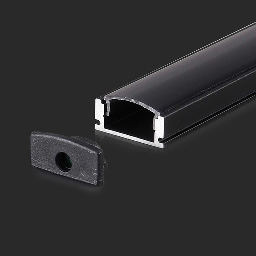 [22666-0] 2 meter sort aluprofil med cover og endestykker