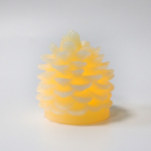 [22671-0] LED Grankogle lys med blinkende flammeeffekt i hvid - H8cm, Ø6cm, ægte stearin