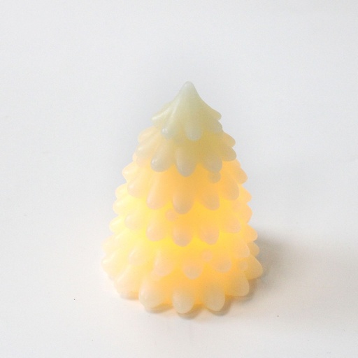 [22673-0] LED juletræ lys med blinkende flammeeffekt i hvidt ægte stearin - H9,5cm, Ø7cm