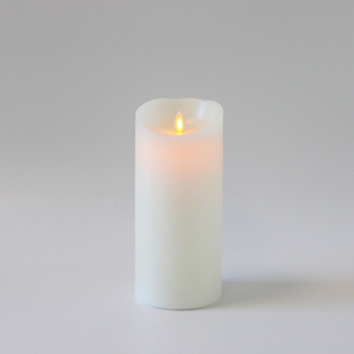 [22695-0] LED XL Bloklys med flammeeffekt og fjernbetjening, hvid, Ø10cm, 22,5cm høj, timer, ægte stearin