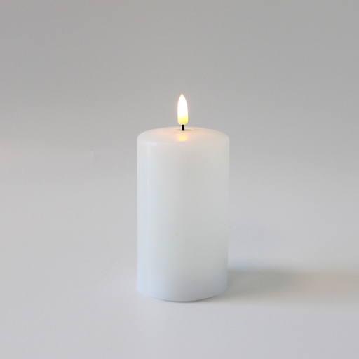 [22709-0] LED Bloklys med smelte-look og flammeeffekt, inkl. fjernbetjening, timer og ægte stearin - 12,5cm høj, Ø7,5cm