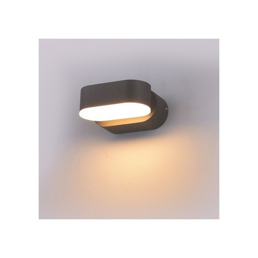 [2776-7865] V-Tac 6W LED Grå Udendørs Væglampe - Oval, Roterbar 350 Grader, IP65, 230V, Inkl. Lyskilde