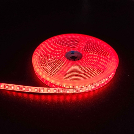 [19953-15197] Rød 10W/m LED strip - 5m, 120 LED pr. meter, 24V, IP65 - Vandtæt og energieffektiv LED belysning til indendørs og udendørs brug.